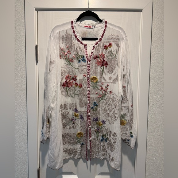 Johnny Was Tops - Johnny Was Allbee White Ruffled Blouse